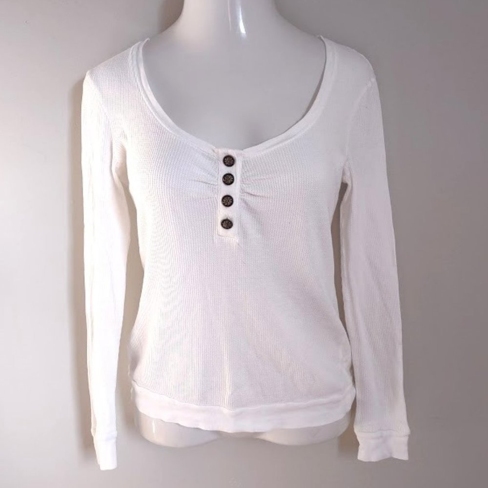 Gap Factory White Thermal Waffle Knit Long Sleeve Knit Top